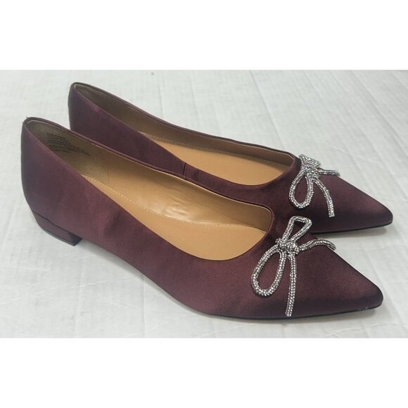 J.CREW Shoes - J.CREW Satin Flats Pointy-Toe Shoe with Bow Burgundy 9.5 Holiday Christmas EUC